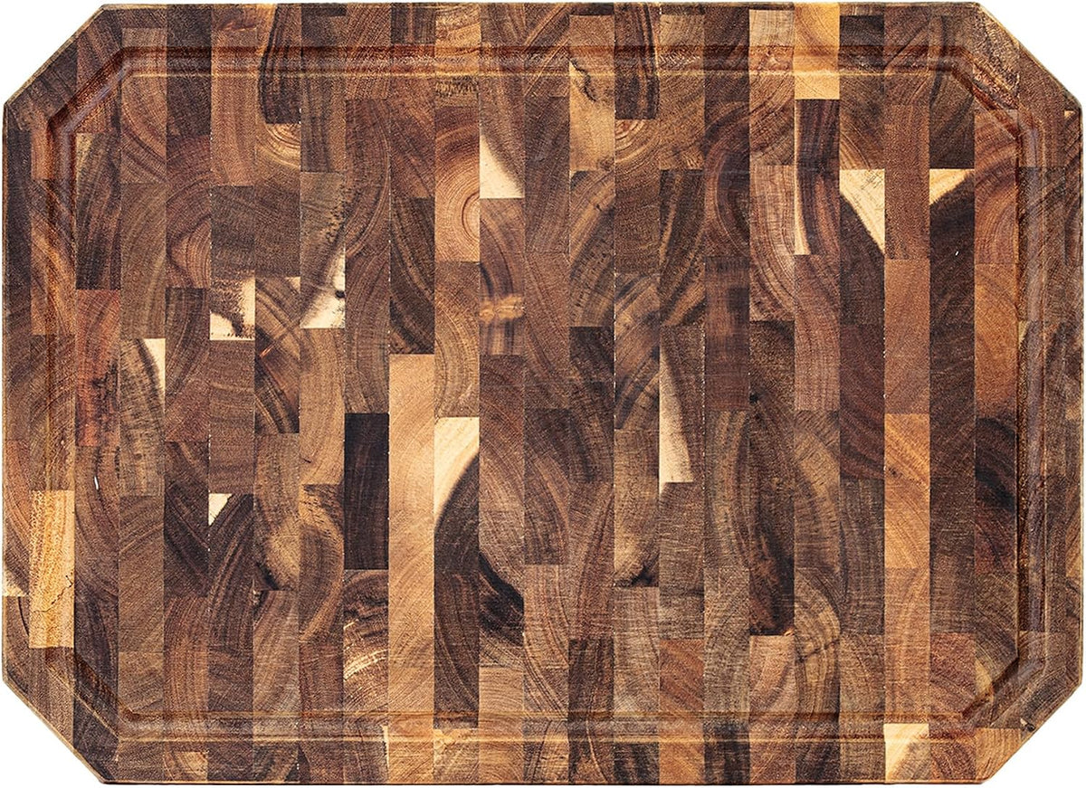 Large Acacia Cutting Board 22" x 16", Wood End Grain Butcher Block | with Juice Groove & Handles, Reversible Chopping Board for Meat, Vegetables, Charcuterie Tray for Fruit, Cheese, Thick 1.4"
