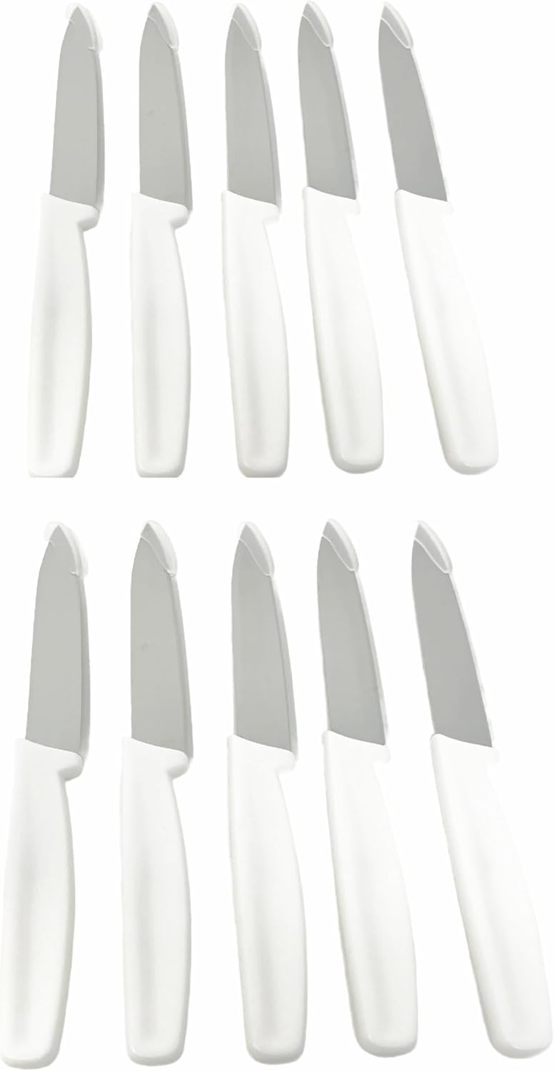 10 Pack - 4" Commercial Kitchen Paring Knives - White Handles, Razor Sharp