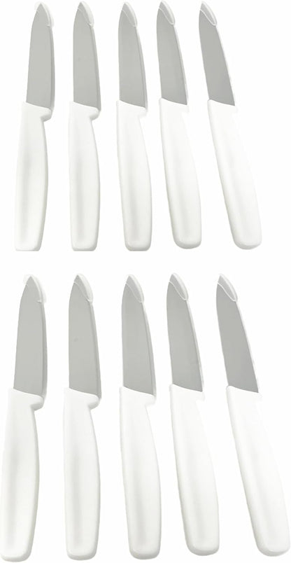10 Pack - 4" Commercial Kitchen Paring Knives - White Handles, Razor Sharp