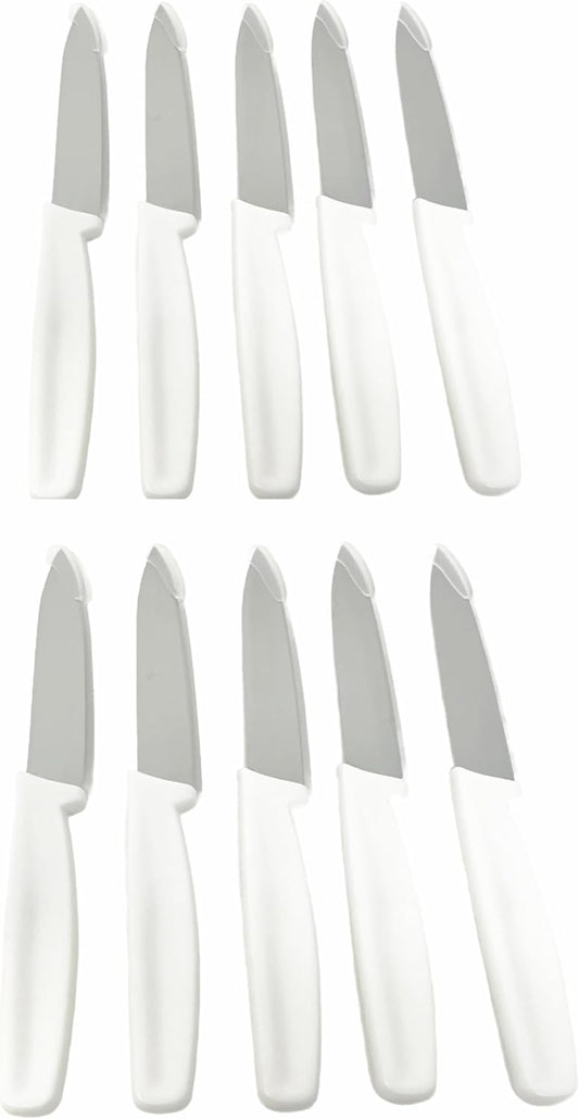 10 Pack - 4" Commercial Kitchen Paring Knives - White Handles, Razor Sharp