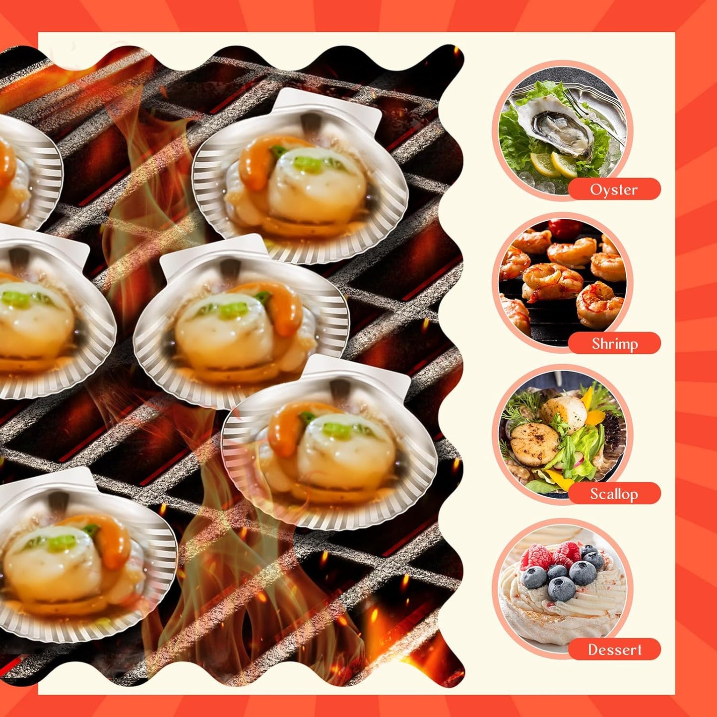 50 Pcs Grillable Shells Stainless Steel Reusable All Purpose | Grillable Large Scallop Shells Grilling Pan Baking Dish for Make Oysters Baked Clams Clam Scallop Seafood, 3.2 Inch