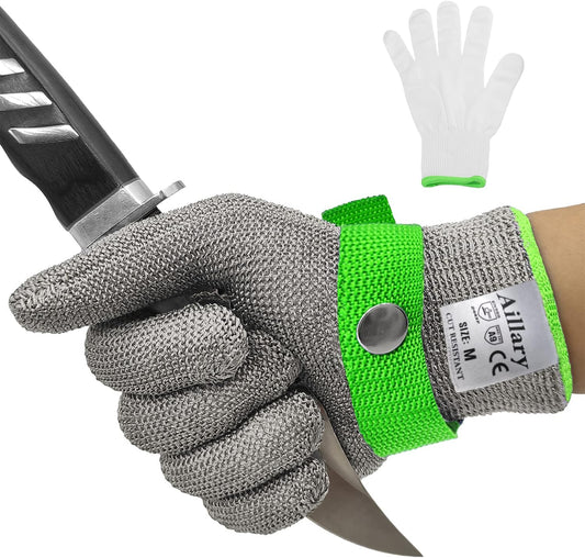 Level 9 Cut Resistant Kitchen Glove,Food Grade,Machine Washable,Stainless Steel Wire Metal Mesh Safety Work Glove for Mandolin,Meat Cutting,Oyster Shucking,and Wood Working (Large)