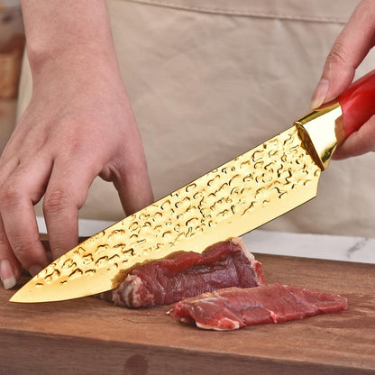 Knife Set, Non Stick Thick and Sharp Stainless Steel Kitchen Knives Set with Wood Block, 14 Pcs Cutlery Knives Block Set with Steak Knife, Bread Knife, Scissors, Chef Quality, White Handle Gold Blade