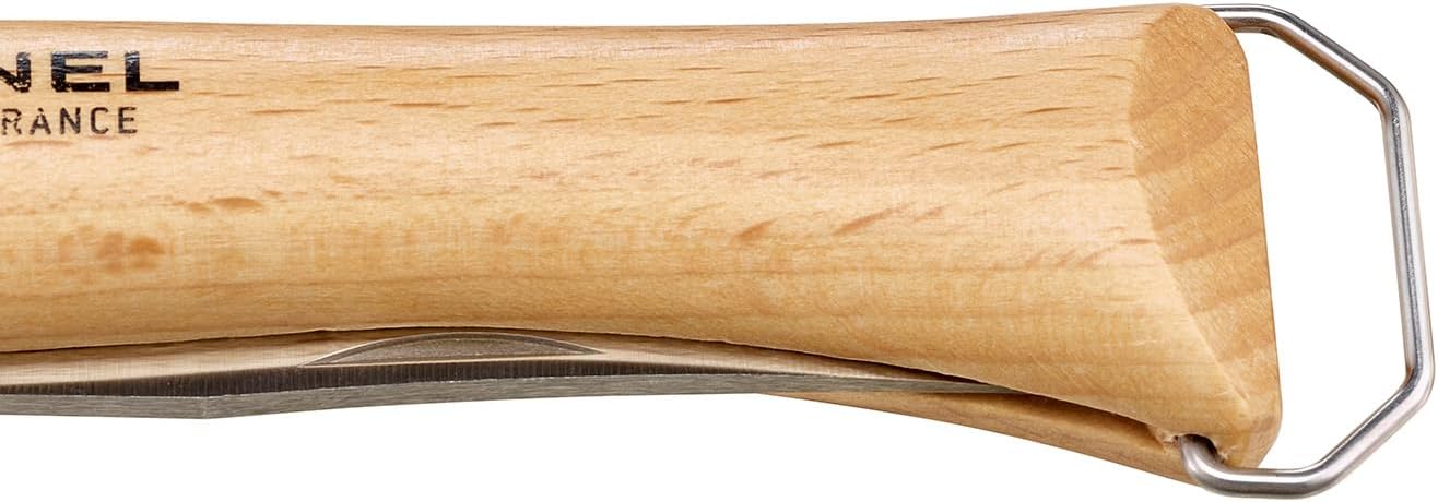 No. 10 Stainless Steel Corkscrew Wine and Cheese Folding Knife, Integrated Corkscrew + Bottle Opener, Beechwood Handle - Picnic Pocket Knife Made in France (Updated Version)