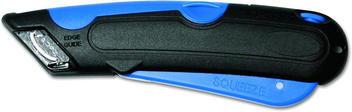 091508 Easycut Cutter Knife w/Self-Retracting Safety-Tipped Blade, Black/Blue