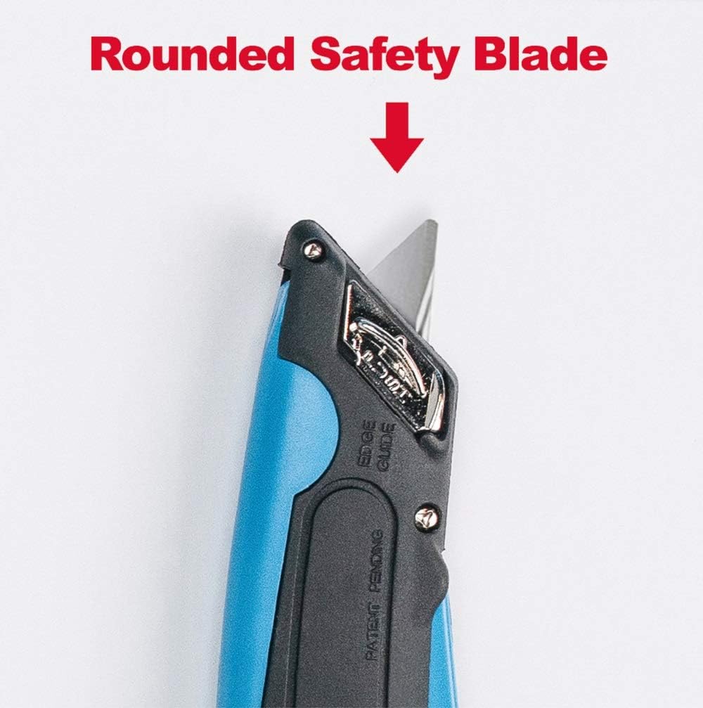 091508 Easycut Cutter Knife w/Self-Retracting Safety-Tipped Blade, Black/Blue