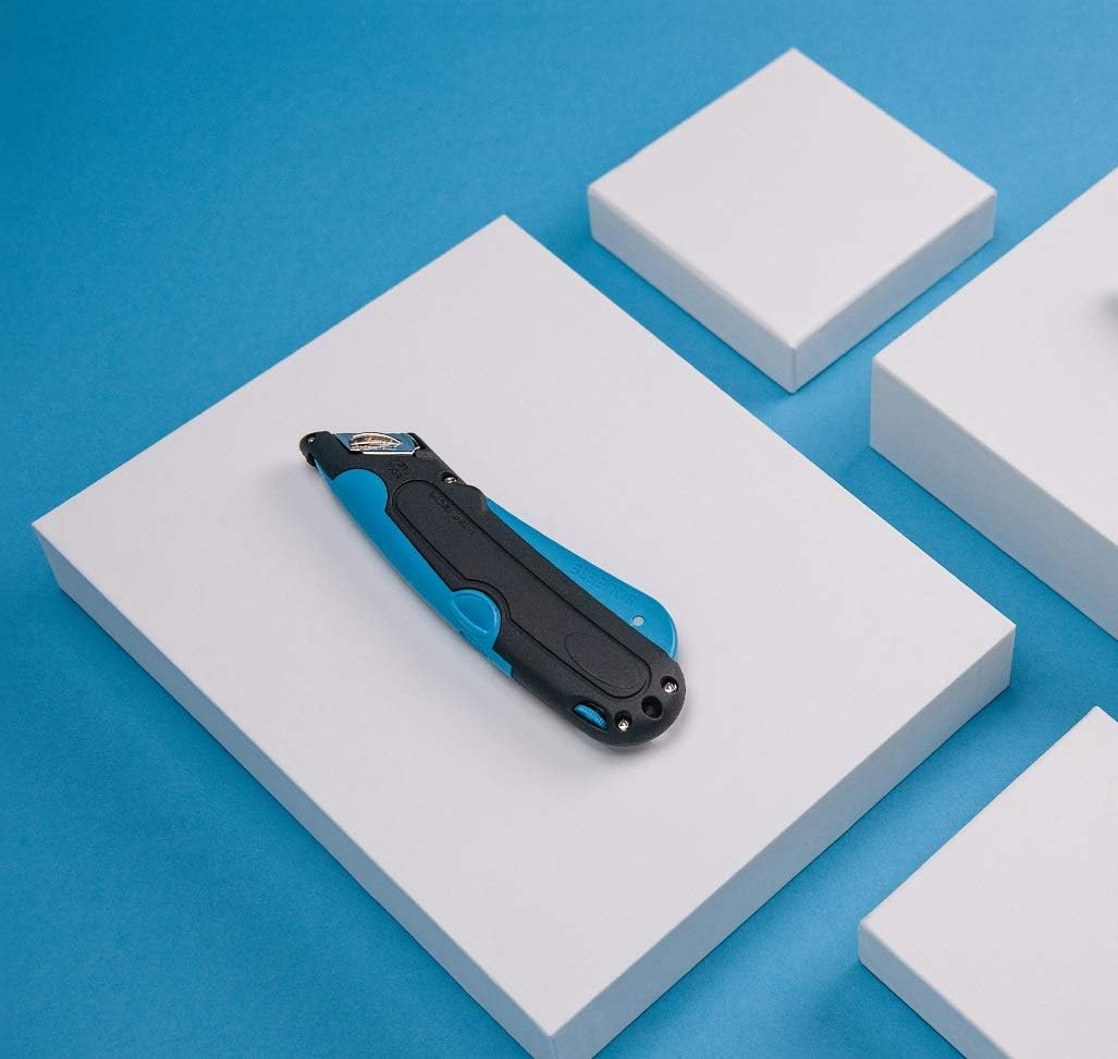 091508 Easycut Cutter Knife w/Self-Retracting Safety-Tipped Blade, Black/Blue