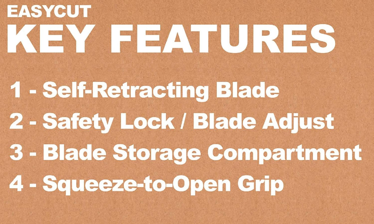 091508 Easycut Cutter Knife w/Self-Retracting Safety-Tipped Blade, Black/Blue