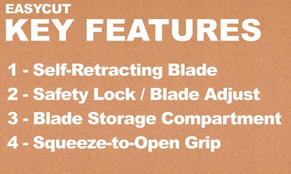 091508 Easycut Cutter Knife w/Self-Retracting Safety-Tipped Blade, Black/Blue