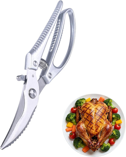Heavy Duty Kitchen Shears - Professional Poultry Scissors with Anti-Slip Handle & Safety Lock, Spring-Loaded Dishwasher Safe for Chicken, Meat, Fish, Bones, Vegetables