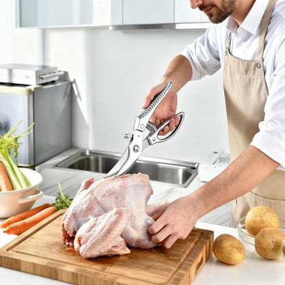 Heavy Duty Kitchen Shears - Professional Poultry Scissors with Anti-Slip Handle & Safety Lock, Spring-Loaded Dishwasher Safe for Chicken, Meat, Fish, Bones, Vegetables