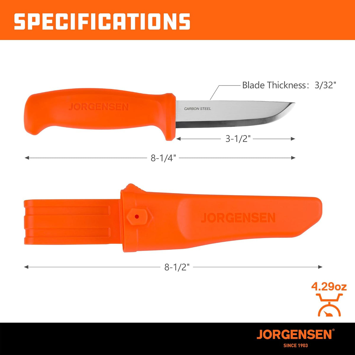 8.25" Companion Fixed Blade Bushcraft Knife with Sheath, SK5 Carbon Steel Blade with Ergonomic Handle, Outdoor Full Tang Knife for Camping, Hiking