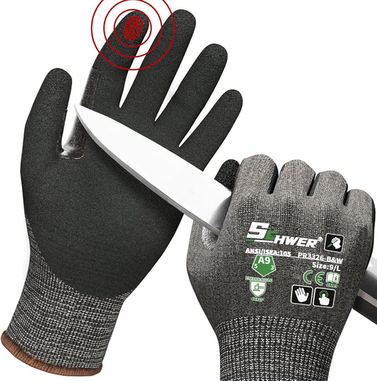 ProGuard High Level Cut Resistant Work Gloves for Extreme Protection, ANSI A9 Cut Gloves with Reinforced Thumb, Non Slip, Breathable, Durable, Touch-screen, Black 1 Pair（L 3326