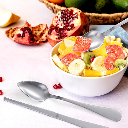 3pcs Grapefruit Spoons and Knife Set with Serrated Edge, Stainless Steel Grapefruit Curved Serving Utensils for Citrus Lemon Kiwi Melon Lime Pitaya Fruit