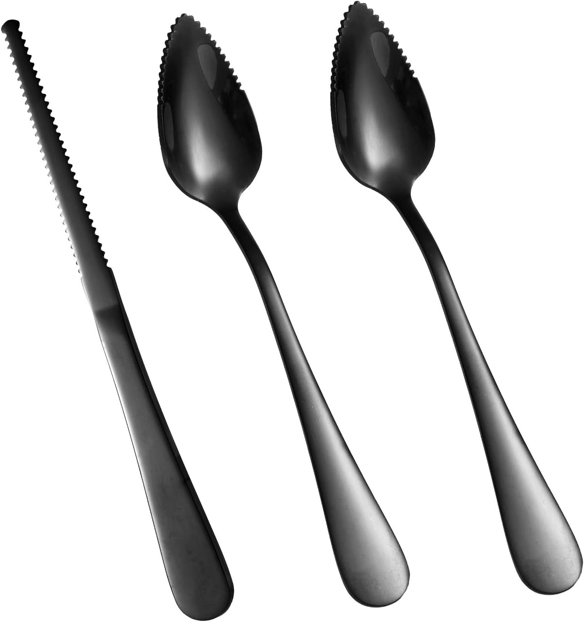 3pcs Grapefruit Spoons and Knife Set with Serrated Edge, Stainless Steel Grapefruit Curved Serving Utensils for Citrus Lemon Kiwi Melon Lime Pitaya Fruit