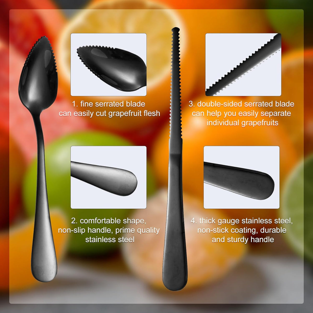 3pcs Grapefruit Spoons and Knife Set with Serrated Edge, Stainless Steel Grapefruit Curved Serving Utensils for Citrus Lemon Kiwi Melon Lime Pitaya Fruit