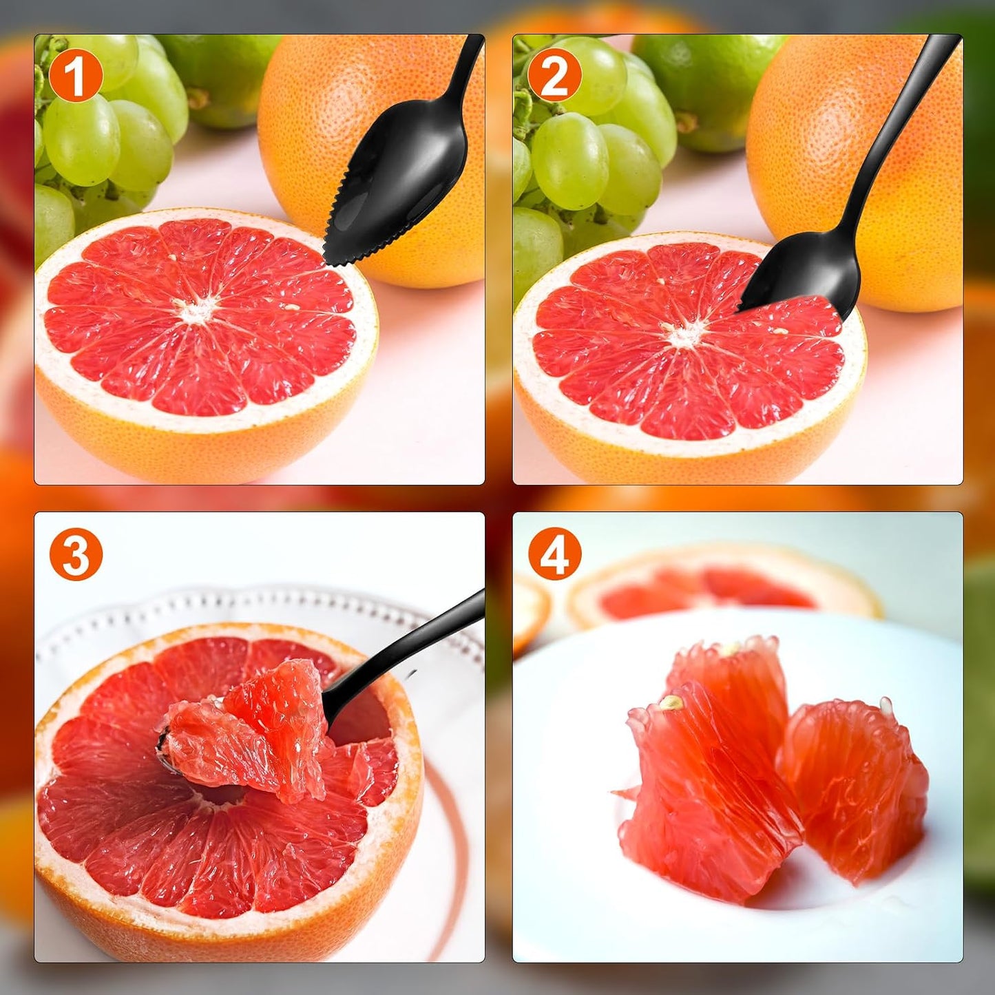3pcs Grapefruit Spoons and Knife Set with Serrated Edge, Stainless Steel Grapefruit Curved Serving Utensils for Citrus Lemon Kiwi Melon Lime Pitaya Fruit