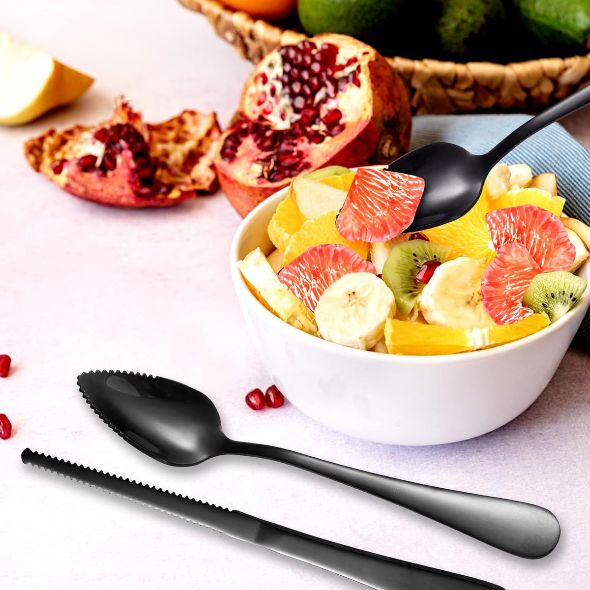 3pcs Grapefruit Spoons and Knife Set with Serrated Edge, Stainless Steel Grapefruit Curved Serving Utensils for Citrus Lemon Kiwi Melon Lime Pitaya Fruit
