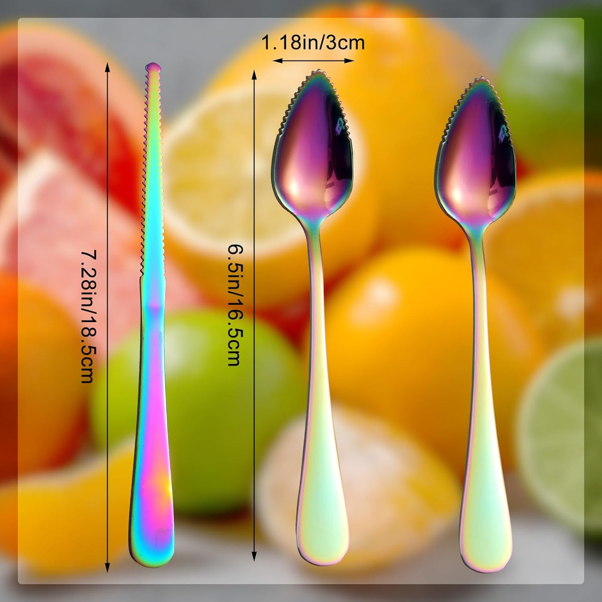 3pcs Grapefruit Spoons and Knife Set with Serrated Edge, Stainless Steel Grapefruit Curved Serving Utensils for Citrus Lemon Kiwi Melon Lime Pitaya Fruit