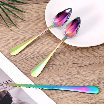 3pcs Grapefruit Spoons and Knife Set with Serrated Edge, Stainless Steel Grapefruit Curved Serving Utensils for Citrus Lemon Kiwi Melon Lime Pitaya Fruit