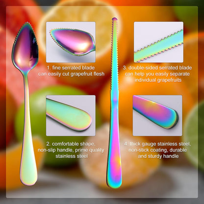 3pcs Grapefruit Spoons and Knife Set with Serrated Edge, Stainless Steel Grapefruit Curved Serving Utensils for Citrus Lemon Kiwi Melon Lime Pitaya Fruit