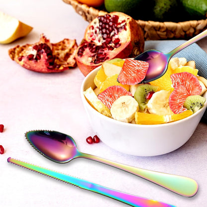 3pcs Grapefruit Spoons and Knife Set with Serrated Edge, Stainless Steel Grapefruit Curved Serving Utensils for Citrus Lemon Kiwi Melon Lime Pitaya Fruit