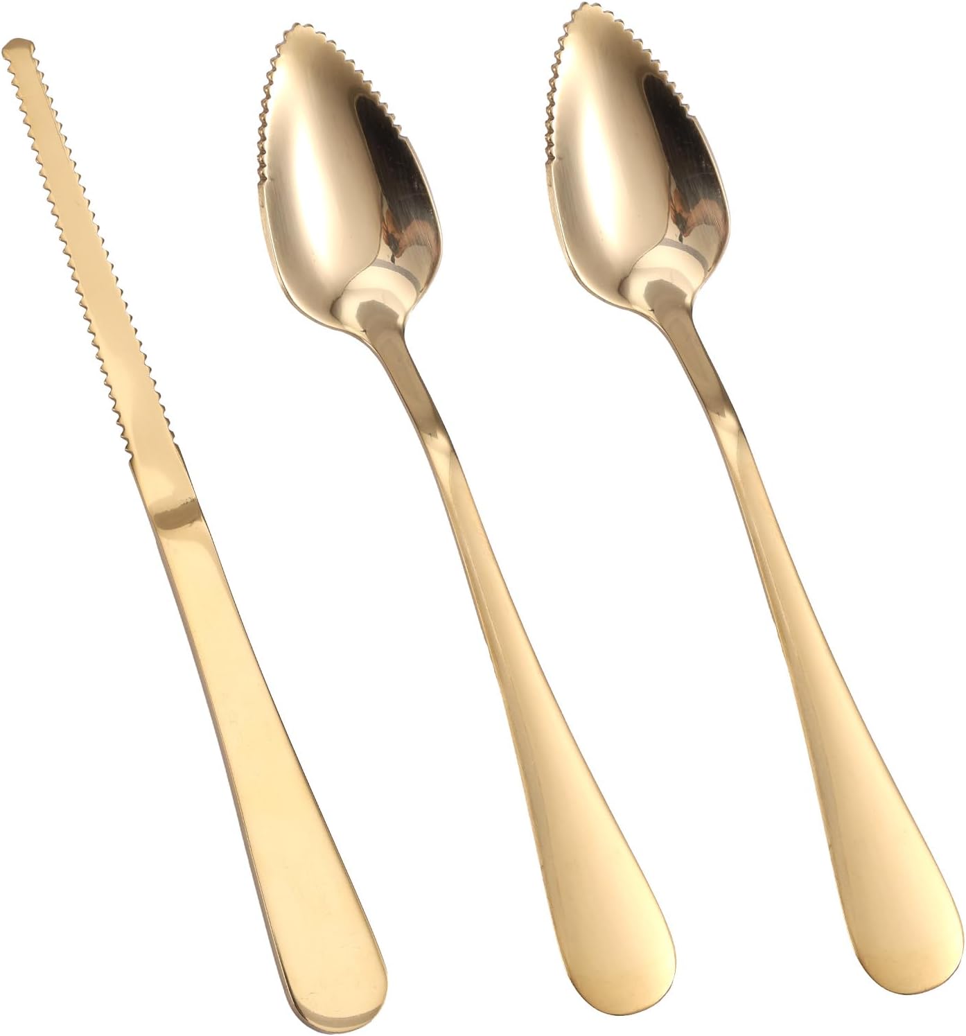 3pcs Grapefruit Spoons and Knife Set with Serrated Edge, Stainless Steel Grapefruit Curved Serving Utensils for Citrus Lemon Kiwi Melon Lime Pitaya Fruit