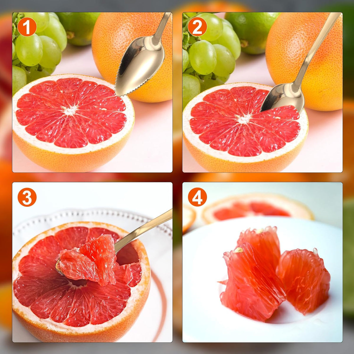 3pcs Grapefruit Spoons and Knife Set with Serrated Edge, Stainless Steel Grapefruit Curved Serving Utensils for Citrus Lemon Kiwi Melon Lime Pitaya Fruit