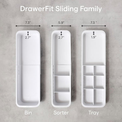 DrawerFit® Sliding Drawer Bin, Expandable and Adjustable Kitchen Storage Organizer, Speckled White