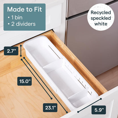 DrawerFit® Sliding Drawer Bin, Expandable and Adjustable Kitchen Storage Organizer, Speckled White