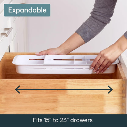DrawerFit® Sliding Drawer Bin, Expandable and Adjustable Kitchen Storage Organizer, Speckled White
