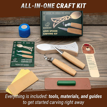 Wood Spoon Carving Kit for Beginners DIY04 - Whittling Set Includes Spoon Carving Tools, Sloyd Whittling Knife Hook Knife, Basswood Blank - Woodworking Hobby Kit for Adults & Kids
