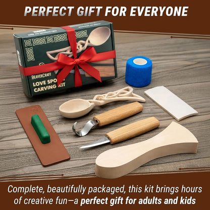 Wood Spoon Carving Kit for Beginners DIY04 - Whittling Set Includes Spoon Carving Tools, Sloyd Whittling Knife Hook Knife, Basswood Blank - Woodworking Hobby Kit for Adults & Kids