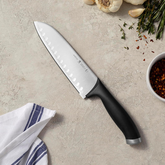 Silvercap Razor-Sharp Hollow Edge Santoku Knife 7-inch, German Engineered Informed by 100+ Years of Mastery