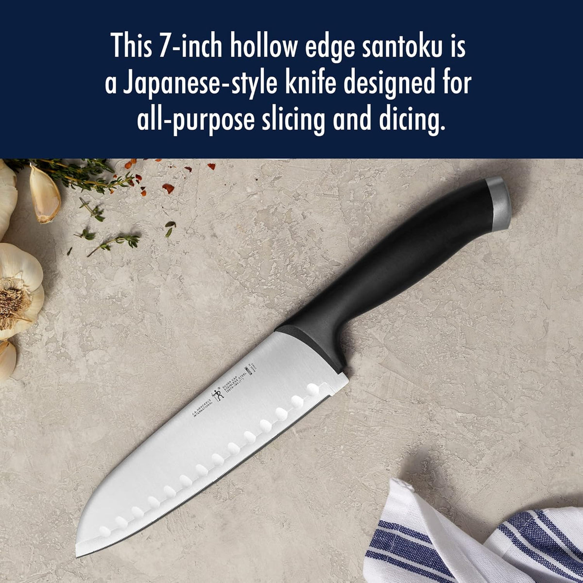 Silvercap Razor-Sharp Hollow Edge Santoku Knife 7-inch, German Engineered Informed by 100+ Years of Mastery
