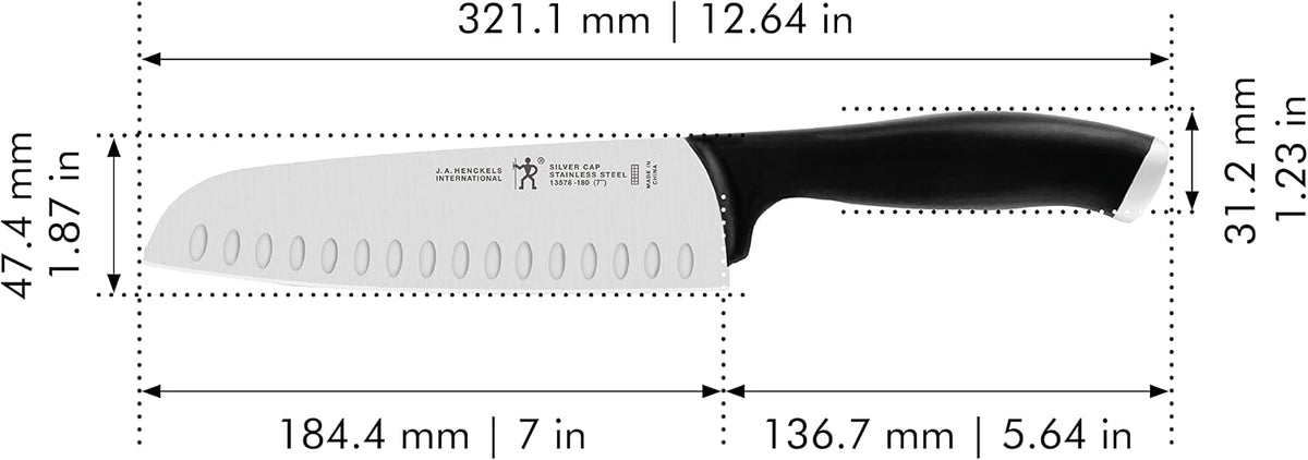Silvercap Razor-Sharp Hollow Edge Santoku Knife 7-inch, German Engineered Informed by 100+ Years of Mastery
