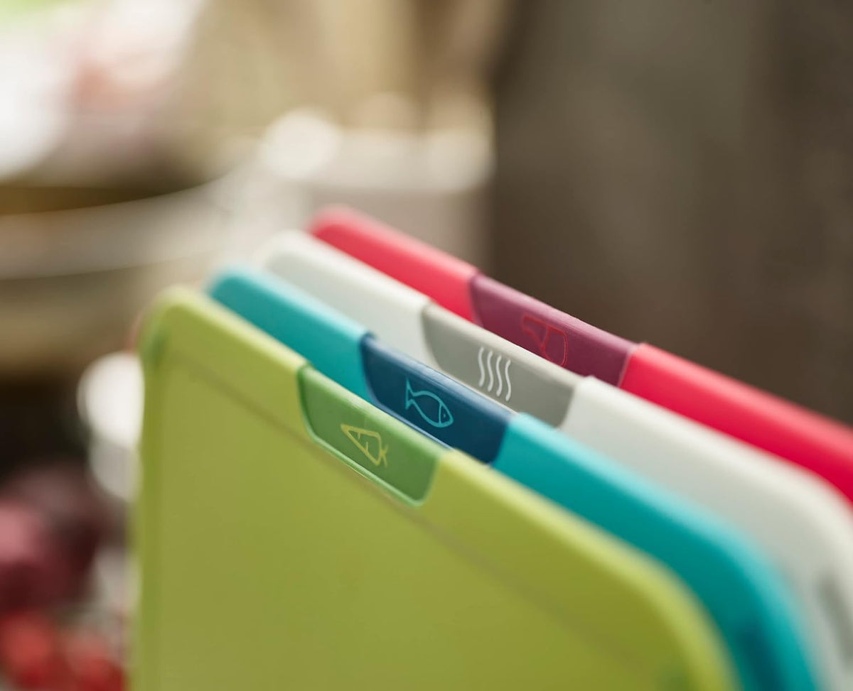 Duo Icon 4-piece colour coded Cutting Board Set with Storage Stand, Multicolour