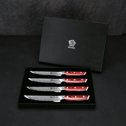 5 Inch Damascus Steak Knives Set, 4pcs Sharp Professional Steak Kitchen Knives, Japanese Super VG10 Steel Multifunction Kitchen Knife with Full Tang G10 Handle