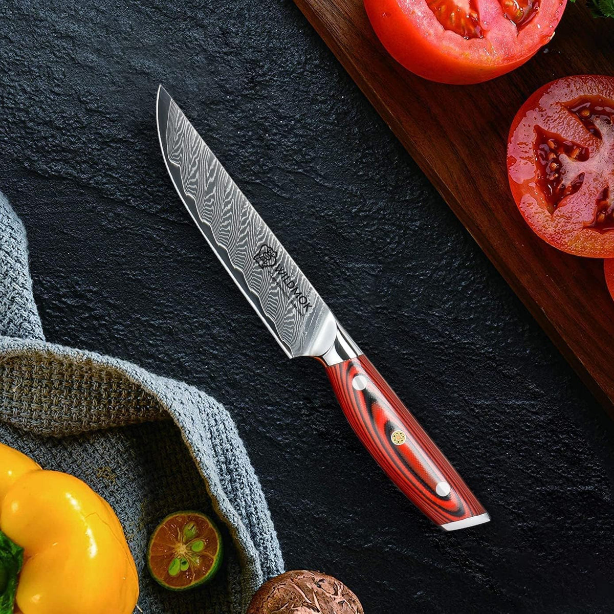 5 Inch Damascus Steak Knives Set, 4pcs Sharp Professional Steak Kitchen Knives, Japanese Super VG10 Steel Multifunction Kitchen Knife with Full Tang G10 Handle