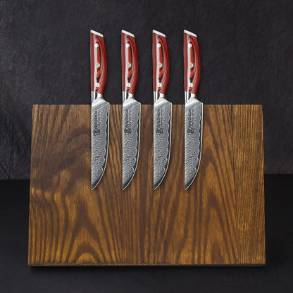 5 Inch Damascus Steak Knives Set, 4pcs Sharp Professional Steak Kitchen Knives, Japanese Super VG10 Steel Multifunction Kitchen Knife with Full Tang G10 Handle