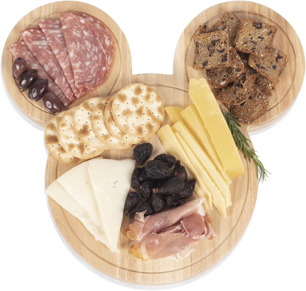 PICNIC TIME Disney Mickey Mouse Head Cheese & Charcuterie Board Set, Parawood Cutting Board with Hidden Drawer & 3 Cheese Knives, Fun Disney Gift, Party Platter, Picnic Set & Kitchen Serving Tray