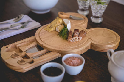 PICNIC TIME Disney Mickey Mouse Head Cheese & Charcuterie Board Set, Parawood Cutting Board with Hidden Drawer & 3 Cheese Knives, Fun Disney Gift, Party Platter, Picnic Set & Kitchen Serving Tray