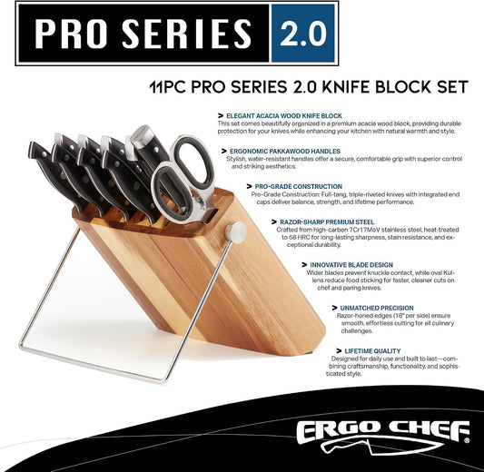 Pro Series 2.0 11-Piece Knife Block Set – Forged High Carbon 7Cr17MoV Stainless Steel Blades, Ergonomic Black Pakkawood Handles, Stylish Acacia Wood Block
