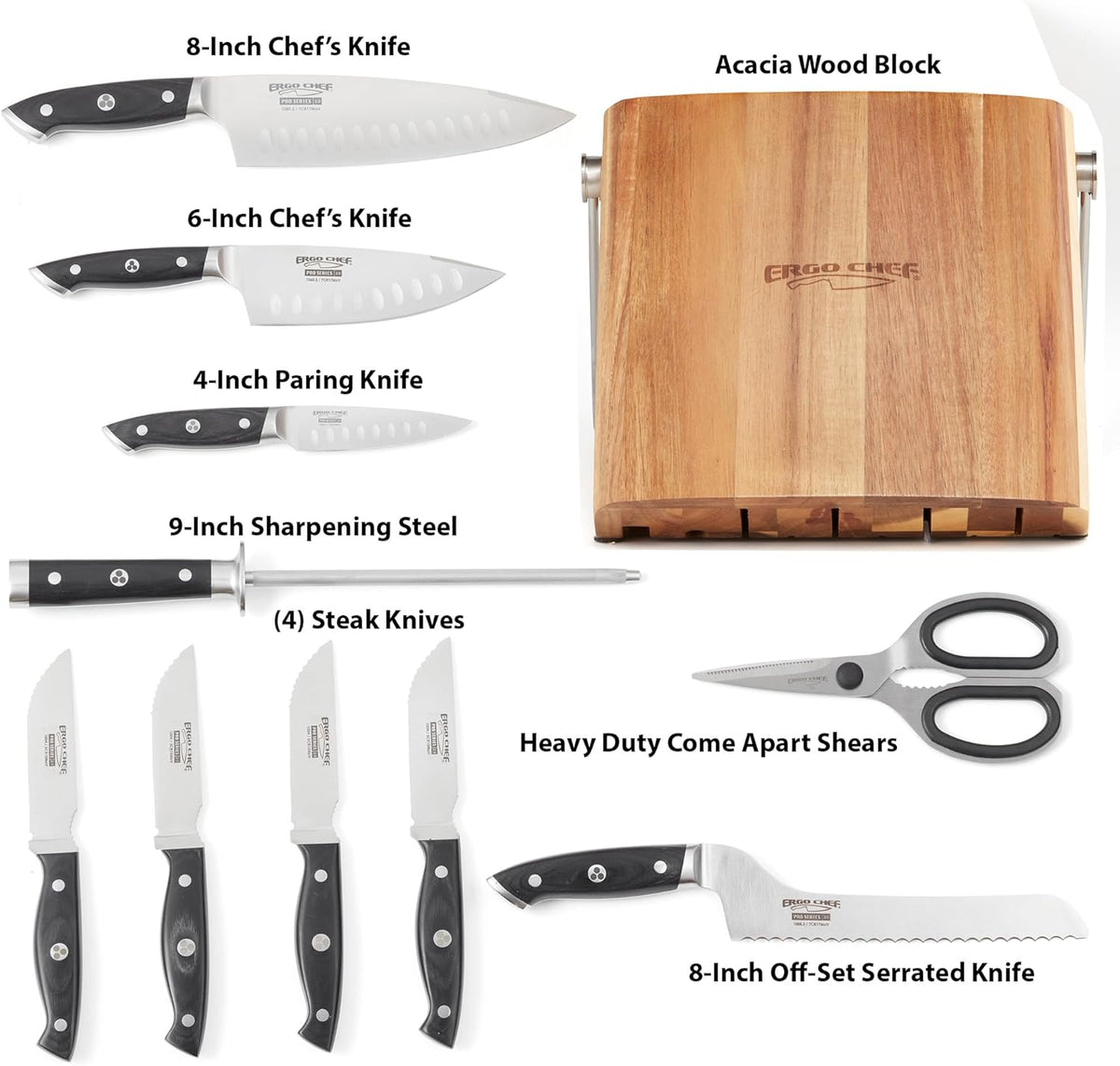 Pro Series 2.0 11-Piece Knife Block Set – Forged High Carbon 7Cr17MoV Stainless Steel Blades, Ergonomic Black Pakkawood Handles, Stylish Acacia Wood Block