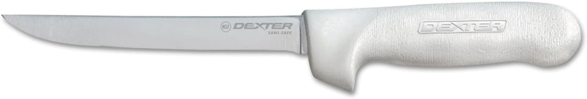 Dexter-Russell 1543 Sani-Safe Boning Knife, 6-Inch Flexible Blade, Narrow Dexsteel Edge, Slip-Resistant White Handle with Fingerguard, NSF, Made in USA