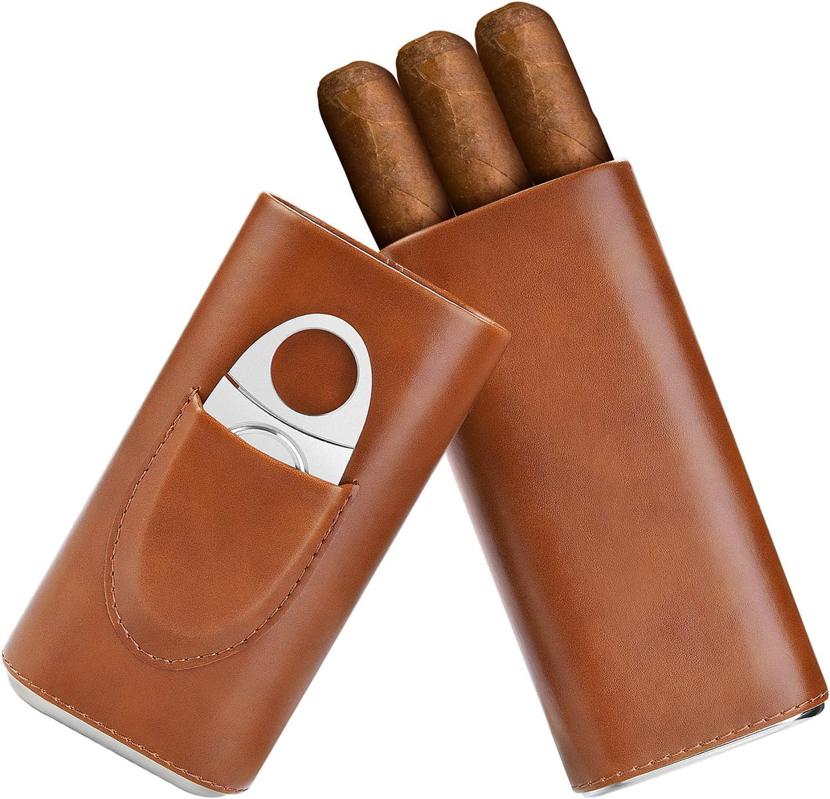Cigar Cedar wood case lined - cigar travel cutter humidor case (Brown)