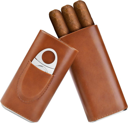 Cigar Cedar wood case lined - cigar travel cutter humidor case (Brown)
