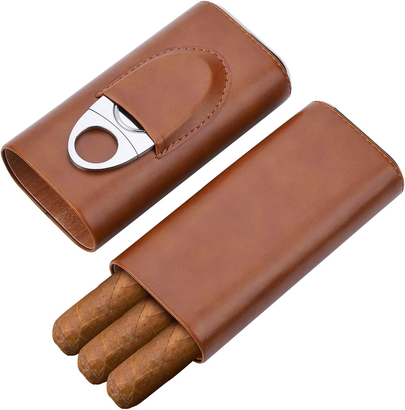 Cigar Cedar wood case lined - cigar travel cutter humidor case (Brown)