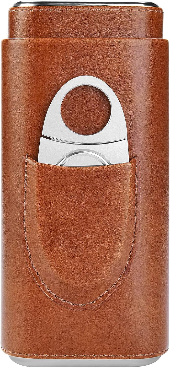 Cigar Cedar wood case lined - cigar travel cutter humidor case (Brown)