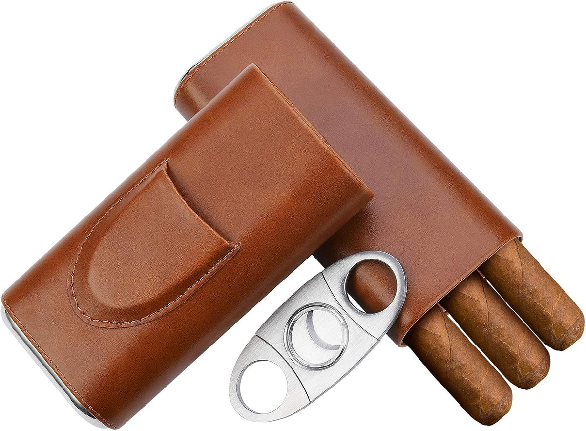 Cigar Cedar wood case lined - cigar travel cutter humidor case (Brown)